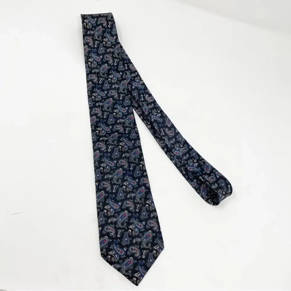 Mario Valentino black paisley silk tie business casual work office wedding